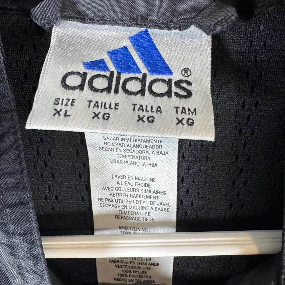 Adidas Vintage Windbreaker Jacket XL Black Full Zip Mesh Lined 3 Stripe Mens